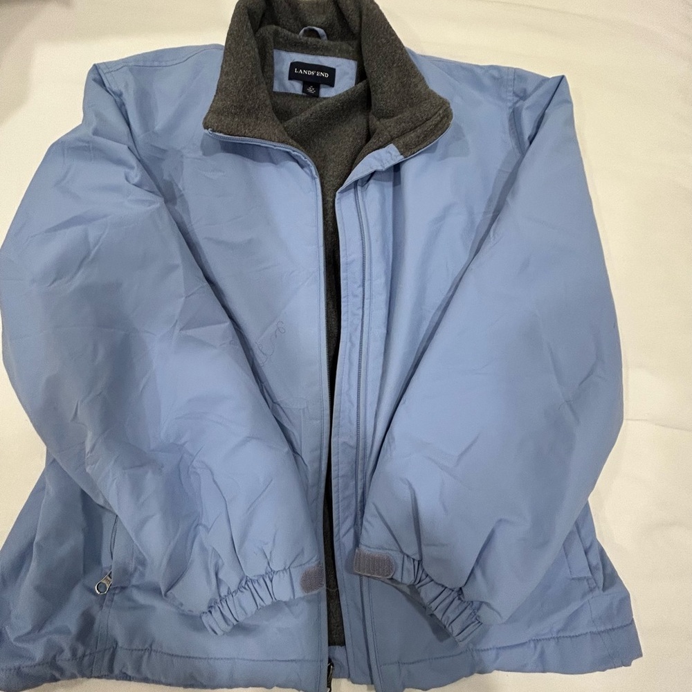 Lands’ End Fleece Lined Jacket Blue Women’s Medium Zip Front Coat - Picture 3 of 10